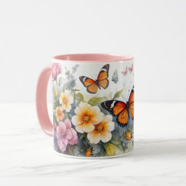 Taza Colores de agua de la serie rosa de mariposa de la