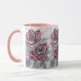 Taza Colores de agua de rosa roja y rosas de tinta pint