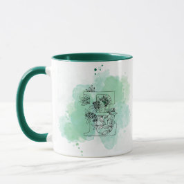 Taza Colores de agua E iniciales Monograma Verde Botáni