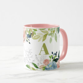 Taza Colores de agua floral elegante elegante verde mon