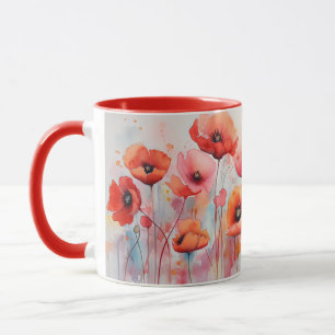 Taza Colores de agua rojos en un campo