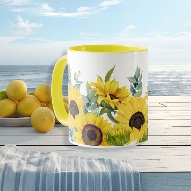 Taza Colores de agua vibrante amarillo girasol (Watercolor vibrant Sunflower yellow Summer Mug)