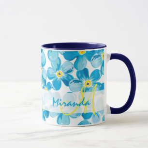 Taza Colores de agua vibrantes azul me olvidan no nombr