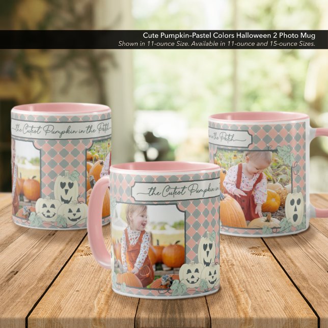 Taza Colores de calabaza-pastel lindo Halloween 2 Foto (Cute Pumpkin–Pastel Colors Halloween Mug–Customize with two (2) Photos.)