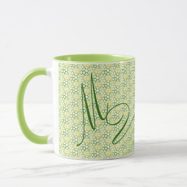 Taza Colores geométricos Lime Green Monograma Mug (Izquierda)