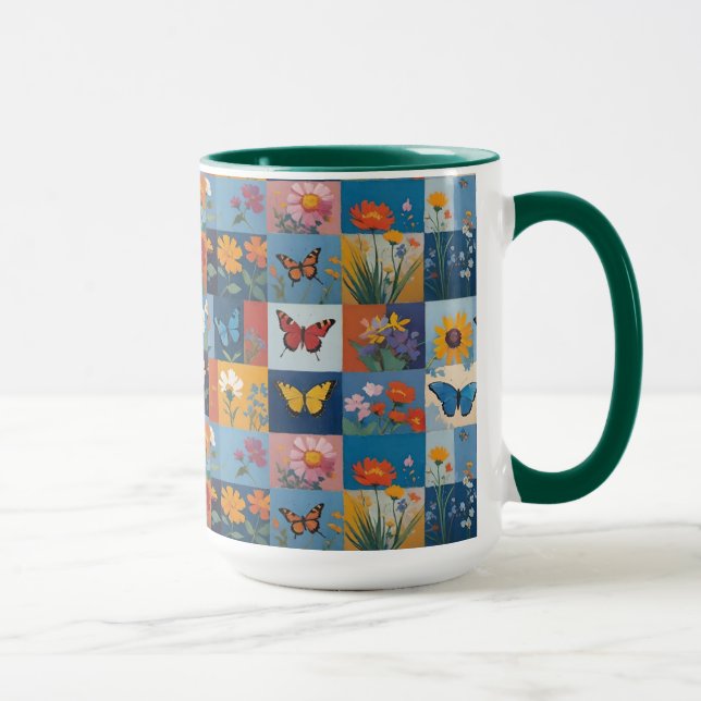 Taza Colorful Butterflies And Wildflowers Patchwork (Derecha)