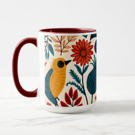Taza Colorful Cottagecore Floral Bird Pattern