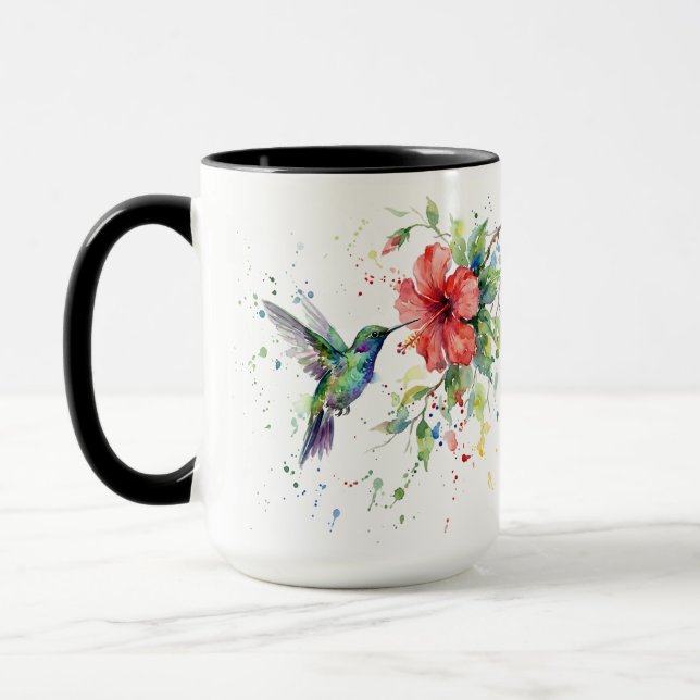 Taza Colorful Hummingbird Watercolor Floral Nature Art (Izquierda)