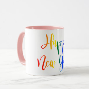 Taza Colorful LGBT Rainbow Script Happy New Year Pride