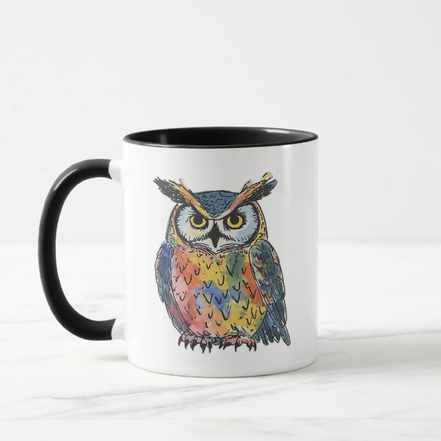 Taza Colorful Owl Watercolor (Izquierda)