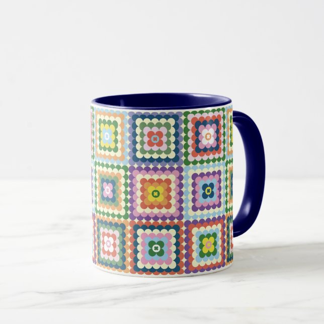 Taza Colorful Retro Mid-Century Mid-Mod Crochet Blossom (Anverso derecho)