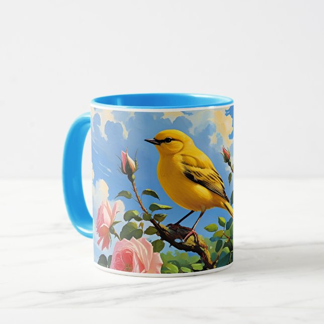 Taza Colorful yellow bird and pretty pink roses (Anverso izquierdo)
