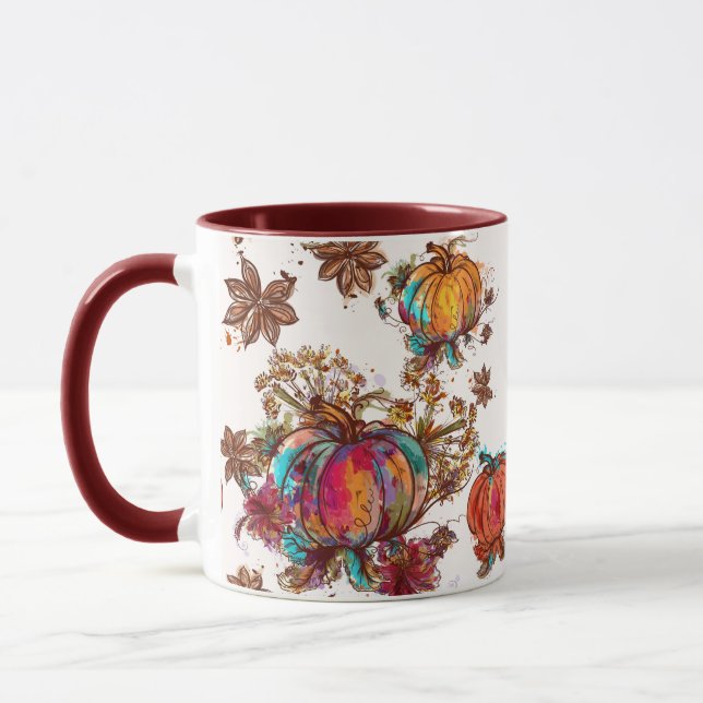 Taza Colorida acuarela Calabazas de otoño Acción de Gra (Izquierda)