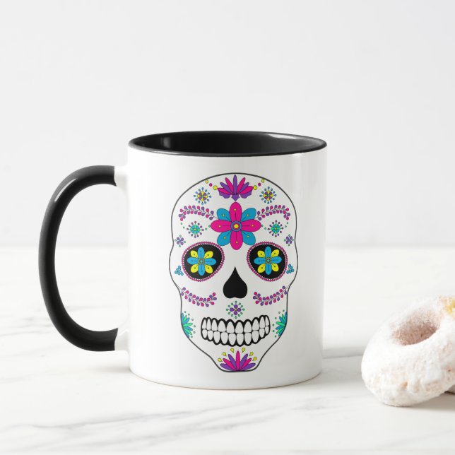 Taza Colorida cola de cráneo azucarera mexicana (Con donut)