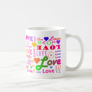 Taza colorida del amor del amor del amor del amor
