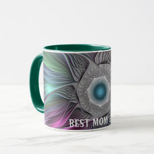 Taza Colorida Gran Flor Resumen Fractal Mejor Mamá