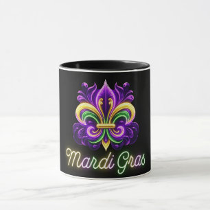 Taza Colorida Neon Mardi Gras Fleur de lis