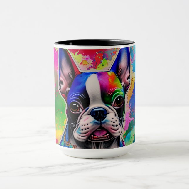 Taza Colorida pintura de Boston Terrier (Centro)