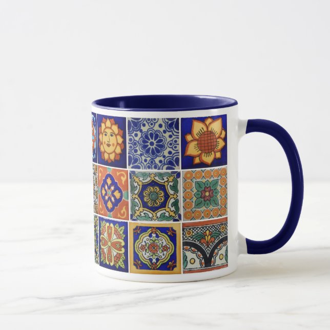 Taza Colorida tela de Talavera - Café porcelano Regalo  (Derecha)