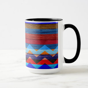 Taza Coloridas Bandas De Chevron Sobre Madera #19