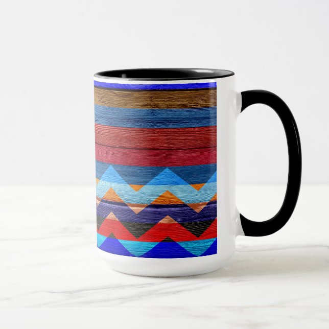 Taza Coloridas Bandas De Chevron Sobre Madera #19 (Derecha)