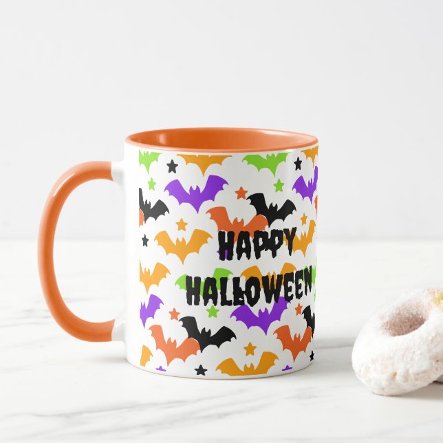 Taza Coloridas Bats de Halloween (Con donut)
