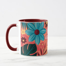 Taza Coloridas colisiones florales sobre fondo de tonos