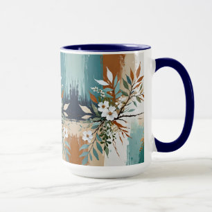 Taza Coloridas hojas Floral Resumen Verde azulado Arroz
