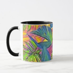 Taza Coloridas hojas tropicales de gran tamaño pintura 