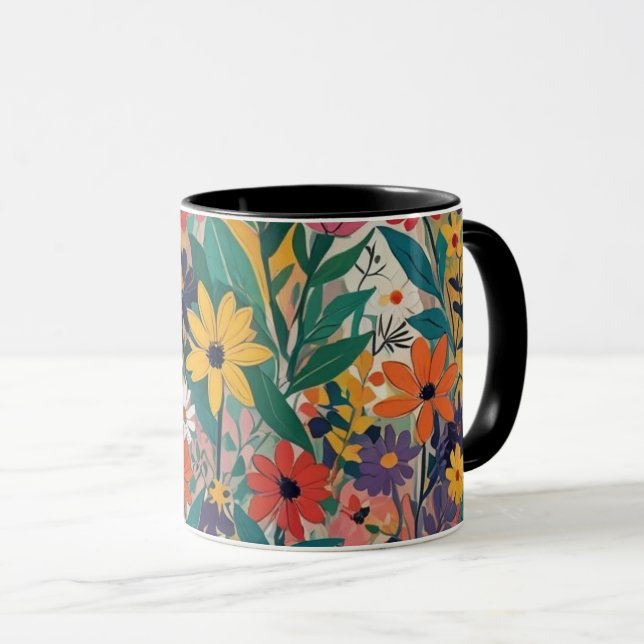 Taza Colorido arte de la pared florística botánica (Anverso derecho)
