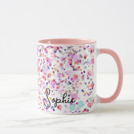 Taza Colorido confetti rosa Resumen Nombre personalizad