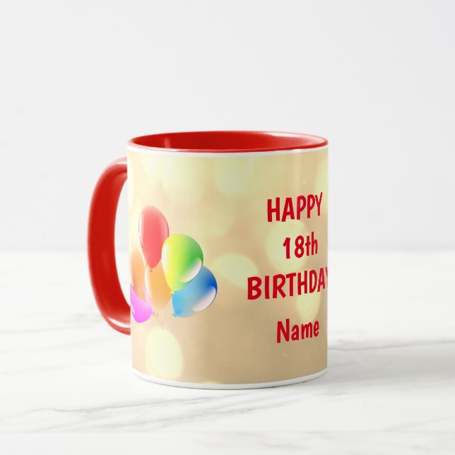 Taza Colorido Feliz 18° cumpleaños personalizado (Anverso izquierdo)