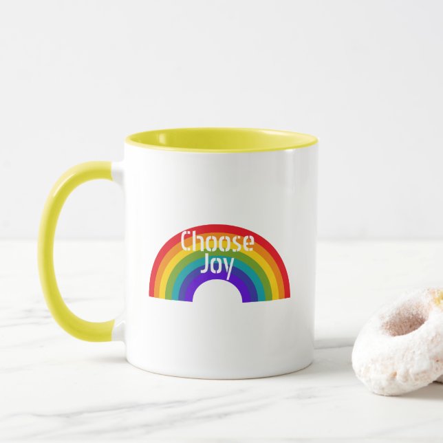 Taza Colorido lindo elegir alegría arcoiris Inspirador (Con donut)