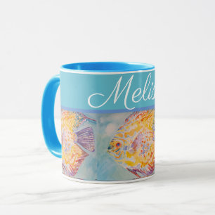 Taza Colorido Patrón del Mar de Pescado Chicas de acua