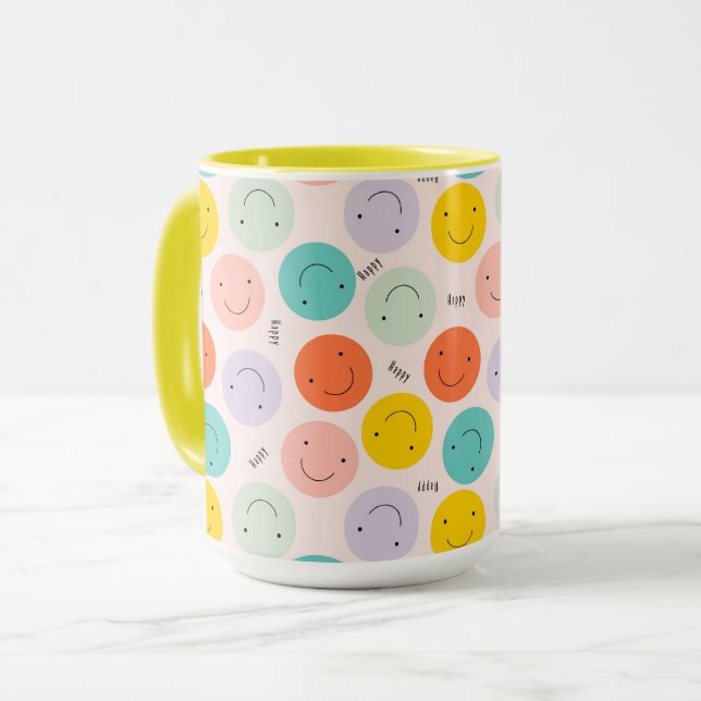 Taza Colorido Patrón sonriente de cara feliz (Anverso izquierdo)