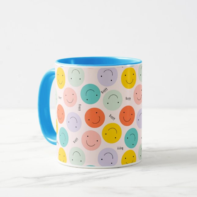 Taza Colorido Patrón sonriente de cara feliz (Anverso izquierdo)