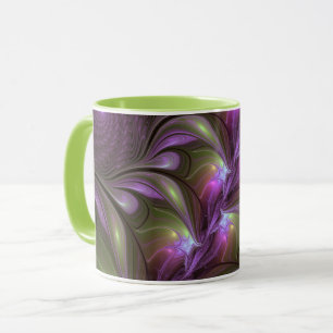 Taza Colorido Resumen Violeta Púrpura Khaki Arte Fracta