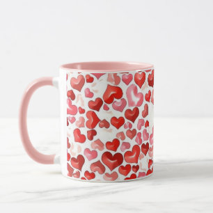 Taza Colorido Whimsical Corazón Pequeño Rojo Rosa Blanc