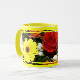 Taza Coloridos Rosas y Daisies Floral Bouquet