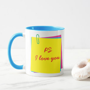Taza Colorous Post it Notes with PS I Love You and Name