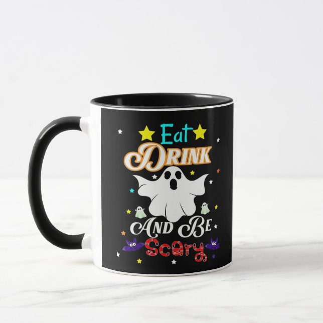 Taza Coma Bebida Y Da Miedo Feliz Día De Halloween (Izquierda)