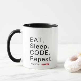 Taza Coma, Duerme, Código, Repite. Alimentado por [Nomb
