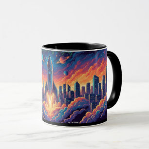 Taza Comb Ciudad Futurista Lanzamiento de Cohete S