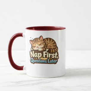 Taza Combinación Divertida de Gato Dormido con Pregunta