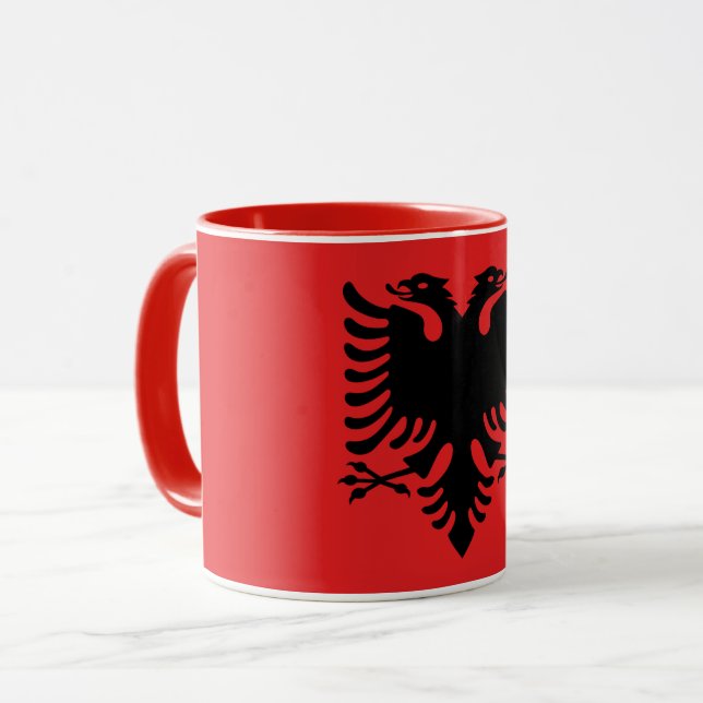 Taza combinada azul con la bandera de Albania (Anverso izquierdo)