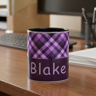 Taza combinada de monograma de cuadros púrpura cir