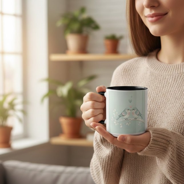 Taza combinada de pájaros de amor romántico acuare (Subido por el creador)