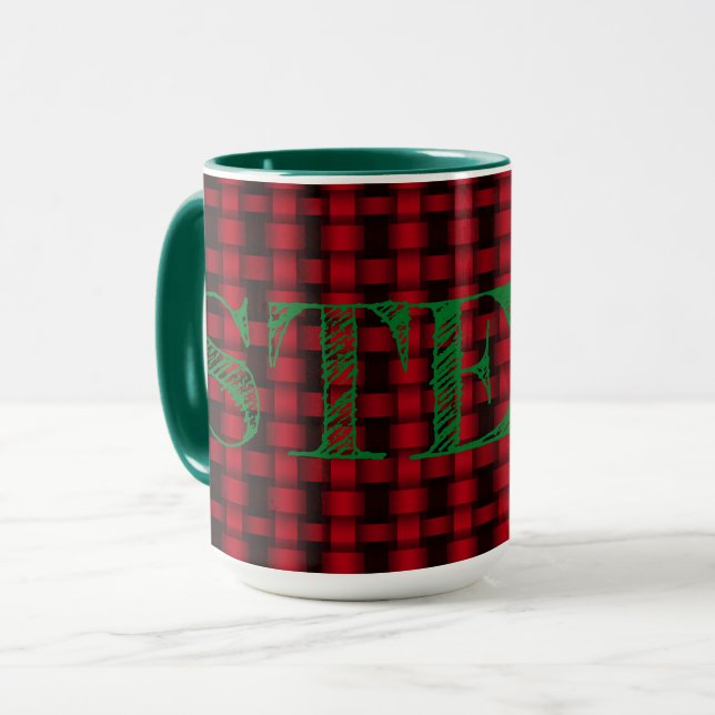 Taza combinada tejida personalizada verde, roja y  (Anverso izquierdo)