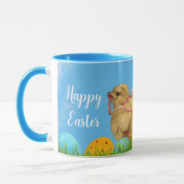 Taza combinada vintage azul de Pascua con pollito  (Izquierda)
