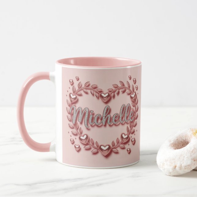 Taza Combo Corazones Rosados de Michelle (Con donut)